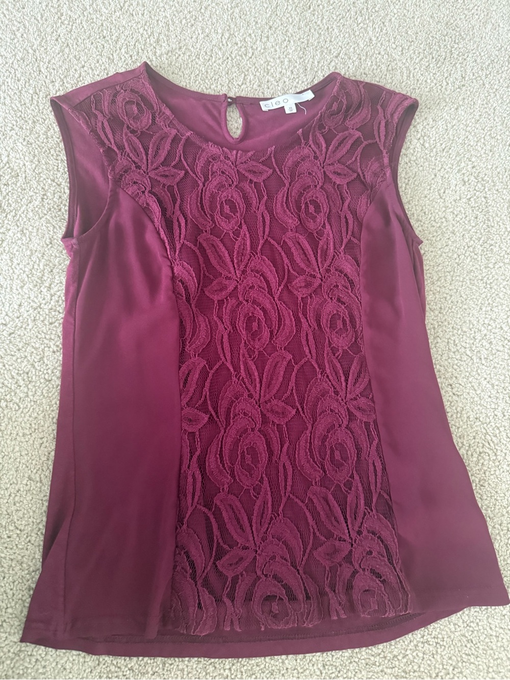 cleo Sleeveless Lace-Front Camisole in Burgundy